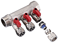 Коллектор 3/4" с отсек.кранами на 3 вых.1/2", латунь, Lavita, В-3Н, 3/4(MF) х 1/2(М) Коллектор 3/4" с отсек.кранами на 3 вых.1/2", латунь, Lavita, В-3Н, 3/4(MF) х 1/2(М)