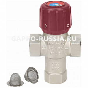 Клапан термостатический смесительный для ГВС 3/4" ВР (42-60°C) GAPPO G1445.05 Клапан термостатический смесительный для ГВС 3/4" ВР (42-60°C) GAPPO G1445.05