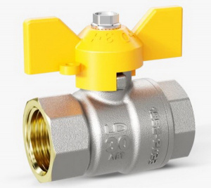 Кран газовый Ду15(1/2") шаровый, В/В, бабочка, никелированный, LD 47.350.15 Кран газовый Ду15(1/2") шаровый, В/В, бабочка, никелированный, LD 47.350.15