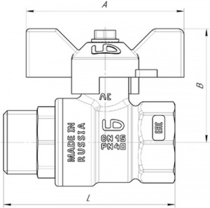 Кран шаровый Ду20(3/4") В/Н, бабочка, латунь, Pу40, LD Pride фото 2 Кран шаровый Ду20(3/4") В/Н, бабочка, латунь, Pу40, LD Pride фото 2